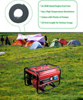 Beefy 10 Foot Fuel Hose Three Sixteenth Inch ID Non Pressurized Line connected to a red generator in a campsite