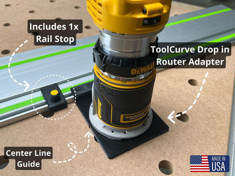 Slick Guide Rail Adapter For Trim Routers Hella Accurate Straight Cuts And Dados compatible with DEWALT router on rail stop.