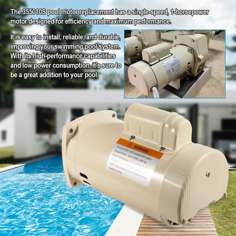 Energy Efficient 1 HP Pool Pump Motor Replacement For WhisperFlo WFE 4 WFE 26 And SuperFlo Pumps by a poolside