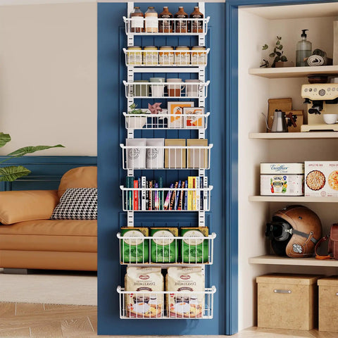 Over The Door Pantry Organizer Eight Tier With Adjustable Baskets Metal Hanging Spice Rack for kitchen storage on door