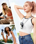 Women using Portable Handheld Fan With Ice Cooling Tech, 5 Speed Turbo Personal Mini Fan, USB Rechargeable, Up To 13 Hours Runtime