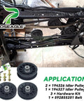 2 Pack Heavy Duty Idler Pulleys And Belt Replacement Kit installed on lawn tractor frame with application details