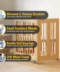 No Fuss Side Mount Casters 2 Inch L Shaped Rubber Furniture Wheels Set Of 8 With Wheel Brakes on a wooden crib, showcasing sturdy brackets and TPR tread.