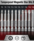 Security Torx Bit Set For Impact Tools 11 Pcs Two Inch Long Quarter Inch Drive Hex Shank T7 To T40 Premium S2 Steel