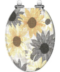 Toilet Seat Elongated Seamless for Bathroom with sunflower design, measures 40-47cm x 33-39cm, decorative and functional.