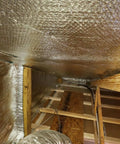 Reflective Foil Insulation Spiral Duct Pipe Wrap Double Bubble 4 Inch By 10 Foot R8 With Taped Seams installed in attic