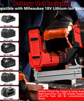Heavy Duty 18 Gauge Cordless Brad Nailer And Stapler Kit Ready To Roll With Your Favorite Batteries, showcasing battery compatibility.