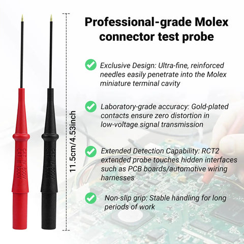 Extension Probe Tip Set For RCT2 With 0.8mm Gold-Plated Micro-Probes, Compatible With Fieldpiece RCT2 ADK7 ADLS2 shown on PCB