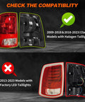 Compatibility guide for Smoked Tail Lights With Two Halogen Bulbs For Dodge Ram 2009 2018 1500 2500 3500 And 2019 2024 Ram 1500 Classic
