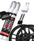 DIY Pro-Grade Wheel Rim Touch Up Paint Kit - Matte And Gloss Black Pens For Curb Rash Scratches And Chips Fast-Drying Long-Lasting OEM Finish 2-Pack For Aluminum And Steel Wheels At Home, product image with pens and wheels.