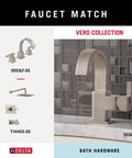 Delta Vero Collection faucet match display with product codes and bath hardware design.