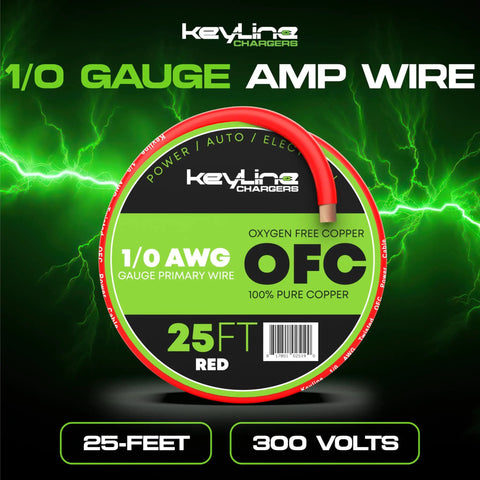 1/0 Gauge Wire 25ft OFC Oxygen Free Copper Battery Cable For Auto Electrical Wiring And Car Audio Amplifier Grounding Heavy Duty Power Cable For Speakers Amp RV Trailer Wiring Marine Use, red spool