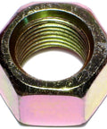 Grade 8 Fine Thread Hex Nut 3/4-16 Inch, Yellow Zinc Finish, front view showing internal threading, for automotive, farm, and home use.