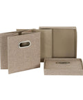 Heavy Duty Foldable Cube Storage Bins With Secure Snap Lids And Polished Chrome Handles In Warm Brown Linen Fabric for Closet Organization