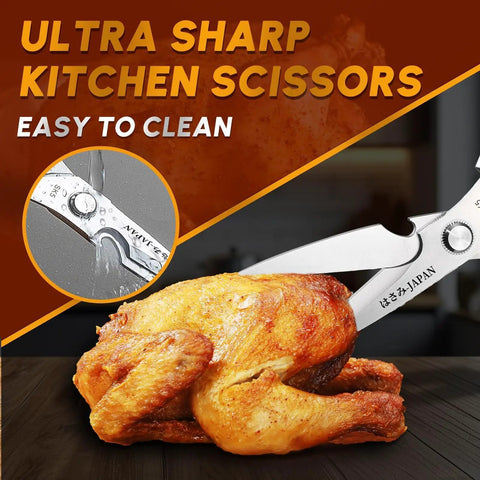 Beast Mode Heavy Duty Kitchen Scissors For Food Prep And BBQ, Multifunction Kitchen Shears With Dual-Shear Razor Blades, Sturdy Stainless Steel Family Kitchen Tool, Easy Grip, Cuts Meat, Veggies, And Ribs Like A Pro. Stainless steel scissors cutting roasted chicken