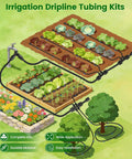 132Ft Drip Irrigation Kit With 1/2 Inch Tubing And 1/4 Inch Dripline, Quick Connect Fittings, in use in vegetable garden beds