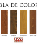 Heavy Hitter Oil Based Wood Preservative And Exterior Stain In Warm Pecan Hue color chart showing six wood stain options.