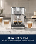Espresso Machine With Milk Frother And 15 Bar Pump For Lattes Cappuccinos And Iced Coffee At Home Barista Quality Shots And Creamy Froth Every Time For You on a kitchen counter brewing espresso with glasses.