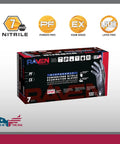 Top Shelf Black Nitrile Disposable Gloves Powder Free Latex Free With Textured Grip And Compression Fit Xl 7 Mil Heft Built Badass For Auto Detailing Paint Jobs Garage Grind And Food Service Shifts Sealed In A Box Of One Hundred packaging with icons and large text