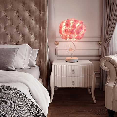 Red Rose Flower Desk Lamp With Lampshade For Nightstand Adds Cute Modern Vibe To Any Bedroom Minimalist Yet Cozy Decor Gift For Women