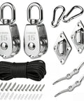 Heavy Duty 304 Stainless Steel Pulley Kit With Extra Long Nylon Rope For Flag Poles Clotheslines Garage Hoists And Pro Level Diy Builds That Handle Big Loads No Sweat Without Skipping A Beat, includes two pulleys and cord.