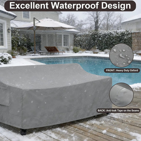 Outdoor Couch Cover For 3-Seater Sofa, Waterproof Patio Furniture Cover With Air Vent And Handles, Fits Up To 78W X 35D X 35H Inches, UV Resistant, Gray shown on snowy deck