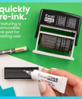 Workhorse Self Inking Date Stamp With Twelve Rotatable Bands For Paid Received Posted Scanned Shipped Void Verified And Full Year Setup Built To Last For Busy Office Crews with removable ink pad and ink cartridge.