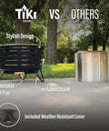 Comparison of smokeless 25 inch wood burning outdoor fire pit with removable ash pan, sturdy stand, and weather resistant cover.