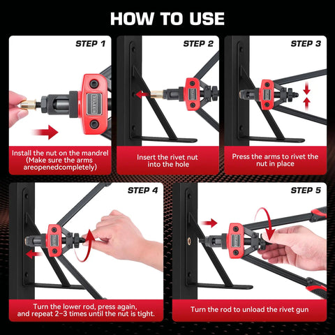 How to use 14 Inch Rivet Nut Tool Kit With 7 Mandrels And 70 Rivet Nuts Heavy Duty Nutsert Set In Rugged Carrying Case For Automotive Marine And Construction Projects