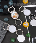 10 Pack Sublimation Bottle Opener Keychains with white sublimation plates and metal key rings for DIY crafts
