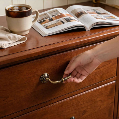 Hand pulling Antique Drawer Pulls 4 Pack for Dresser and Cabinet, Vintage Brass Knobs with Shabby Chic Bronzed Finish