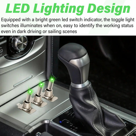 LED Lighted Rocker Toggle Switch Set 12V SPST 3 Pin On Off, 3 Piece Pack With Silver Plated Terminals And Sturdy Wood Body, Built Tough For Auto Marine And DIY Electronics Projects; 3 toggles in car console