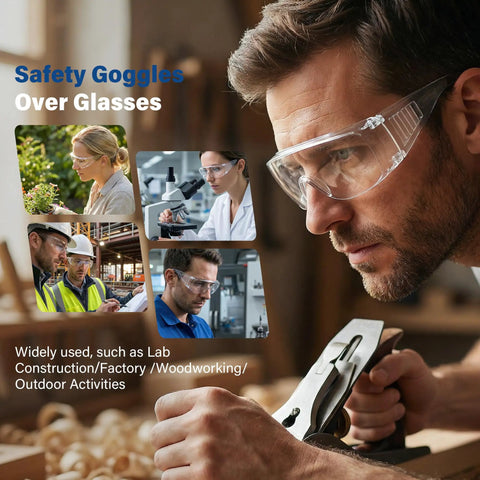 Heavy Duty Safety Glasses Over Glasses 12 Pack Ansi Z87 1 Clear Lens Scratch Proof Goggles Fit Prescription Specs Men Women Construction Shop Floor Go To Gear
