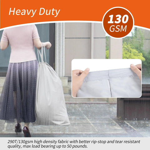 Extra Heavy Duty Laundry Bag With Handles 28 By 36 Inches Silver in use, showing fabric detail, built to carry 50 pounds