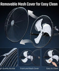 Industrial 18 Inch Wall Mount Fan With 4200 CFM High Velocity Airflow showing removable mesh cover and metal blades.