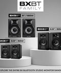 BX5BT 5 Inch Desktop Studio Monitor Speakers With DSP And Bluetooth App Control display on pedestal, front view.
