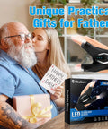 LED Flashlight Gloves For Men Dad Gift Night Work Gear With Illuminated Fingers, Camping Must Have For Him, shown with gift box.
