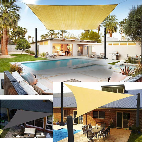 Outdoor setting with 4 Pack 9.5 Foot Outdoor Shade Sail Poles Heavy Duty Beefy Metal Post Kit With Rust Resistant Coating