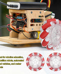 MECCANIXITY 66mm red ABS rubber Mecanum wheels with clear hubs; pair for DIY robot cars.