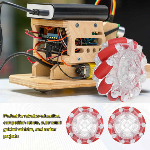 66mm Omnidirectional Mecanum Wheel Set With Hex Pins And Screws For DIY Smart Robot Cars And Model Projects ABS Rubber 2.6 Inch Red