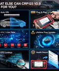 CRP123 V2.0 OBD2 Diagnostic Scanner For Engine ABS SRS And Transmission with airbag codes and updates displayed on screen