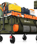 High Capacity 220L Collapsible Wagon Cart With 38 Inch Long Foldable Design Heavy Duty All Terrain Wheels Grab And Go Portable Utility Cart For Camping Beach Sports Shopping And Groceries In Green loaded with camping equipment
