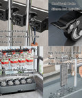 Stainless Steel Mop And Broom Rack With Removable Organizer Storage Tool Hooks And Slots For Home Garden Laundry And Garage Weatherproof Wall Mount Storage Holder Built To Last For Heavy Duty Use, highlighting clamping mechanism, wheels, and load-bearing features.