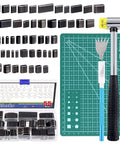 55 Piece Hollow Punch Cutter Kit With 52 Shape Options, carving knife, blades, rubber hammer, A5 cutting mat displayed on table