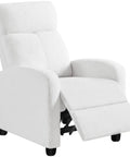 White Boucle Laidback Cozy Recliner Sofa With Push Back Design Adjustable Modern Single Recliner Chair in semi-reclined position