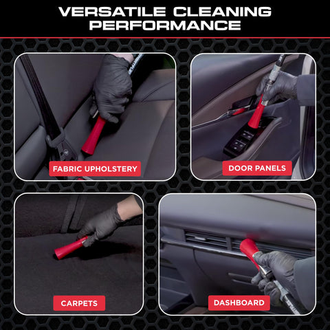 Mini High Pressure Car Cleaning Tool For Interior Detailing With Ergonomic Design shown cleaning upholstery, panels, carpets, dashboard.