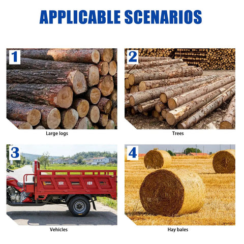 Scenarios for Heavy Duty 60 Inch Extendable Forks For Tractor Bucket And Mini Skid Steer, 4000 Lbs Capacity: logs, trees, vehicle, hay bales.