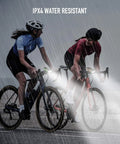 Cyclists riding in rain using Two Pack Bike Lights With Horn, 1400LM USB Rechargeable Front Headlight And Tail Light.