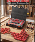 8Pack Corner Clamps For Woodworking 90 Degree Right Angle Squares in case, red anodized aluminum, 5.5 x 4 and 2.5 x 4 sizes