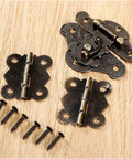 Old School Vibe Antique Retro Hasp Lock Buckle Eye Latch Set With Bronze Hardware, Wooden Box Protective Cover And 2 Cabinet Hinges